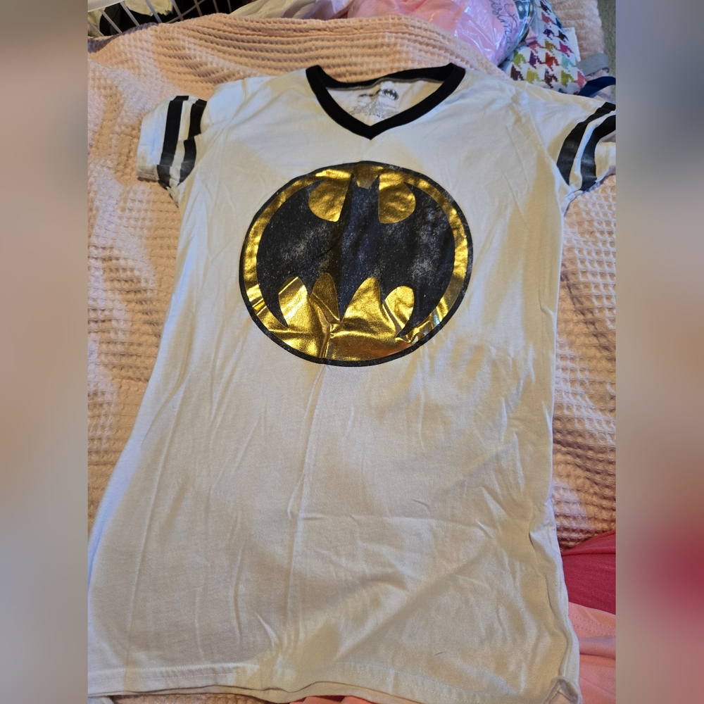 BATMAN DC Comics White Women's T-shirt Gold Foil Size XL